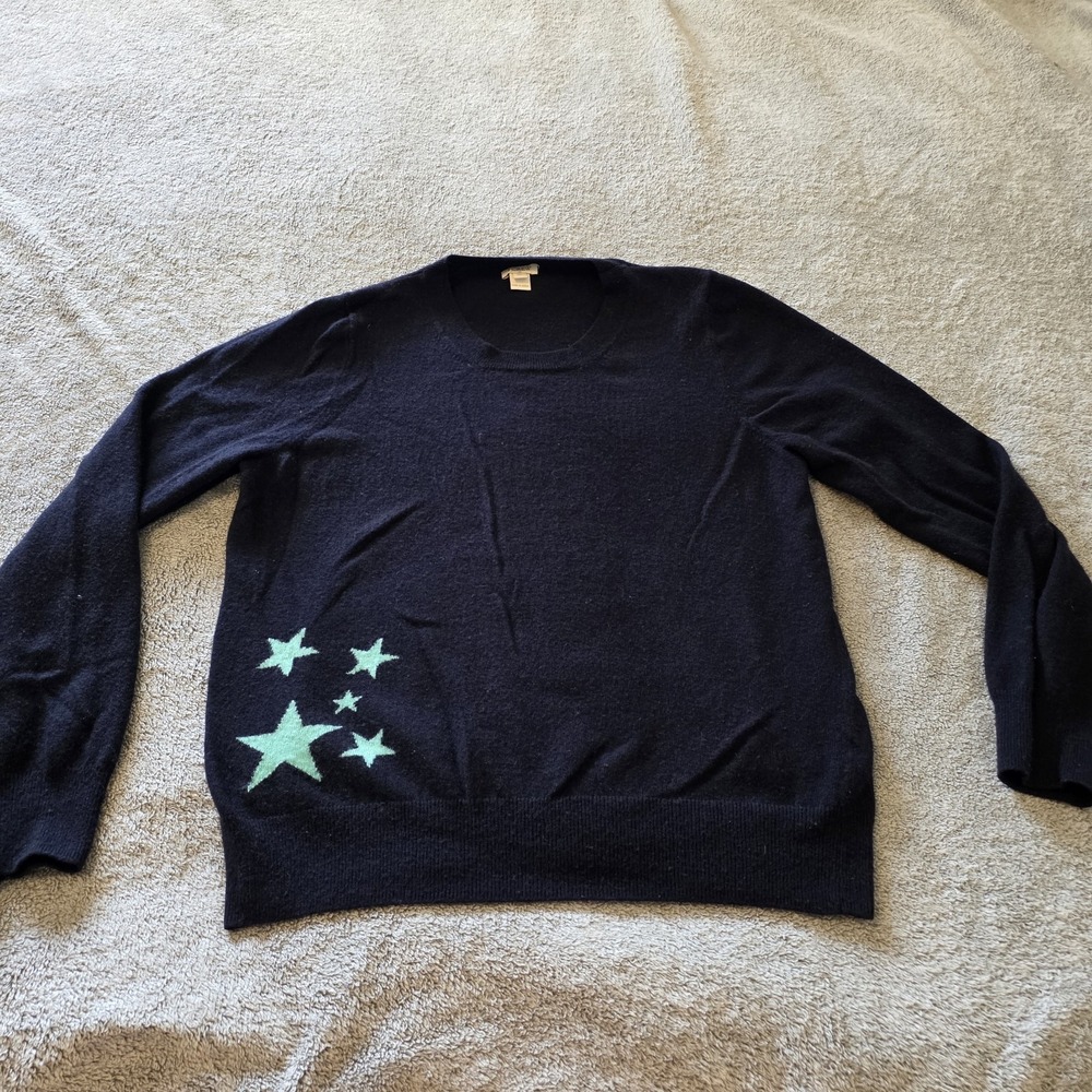 J. Crew Women's Navy‎ Blue Pullover Sweater Xl Star Accent Cozy